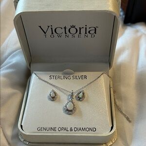 Victoria Townsend Silver & White Opal Teardrop Necklace and Earrings